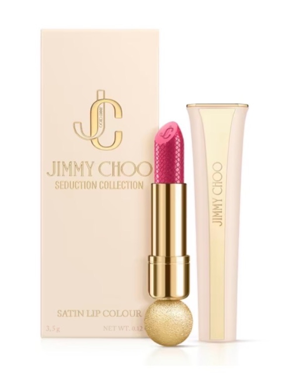 Jimmy Choo Satin Lip Colour - “Oh My Pink” Bright Pink.  Beautiful Lipstick Tube